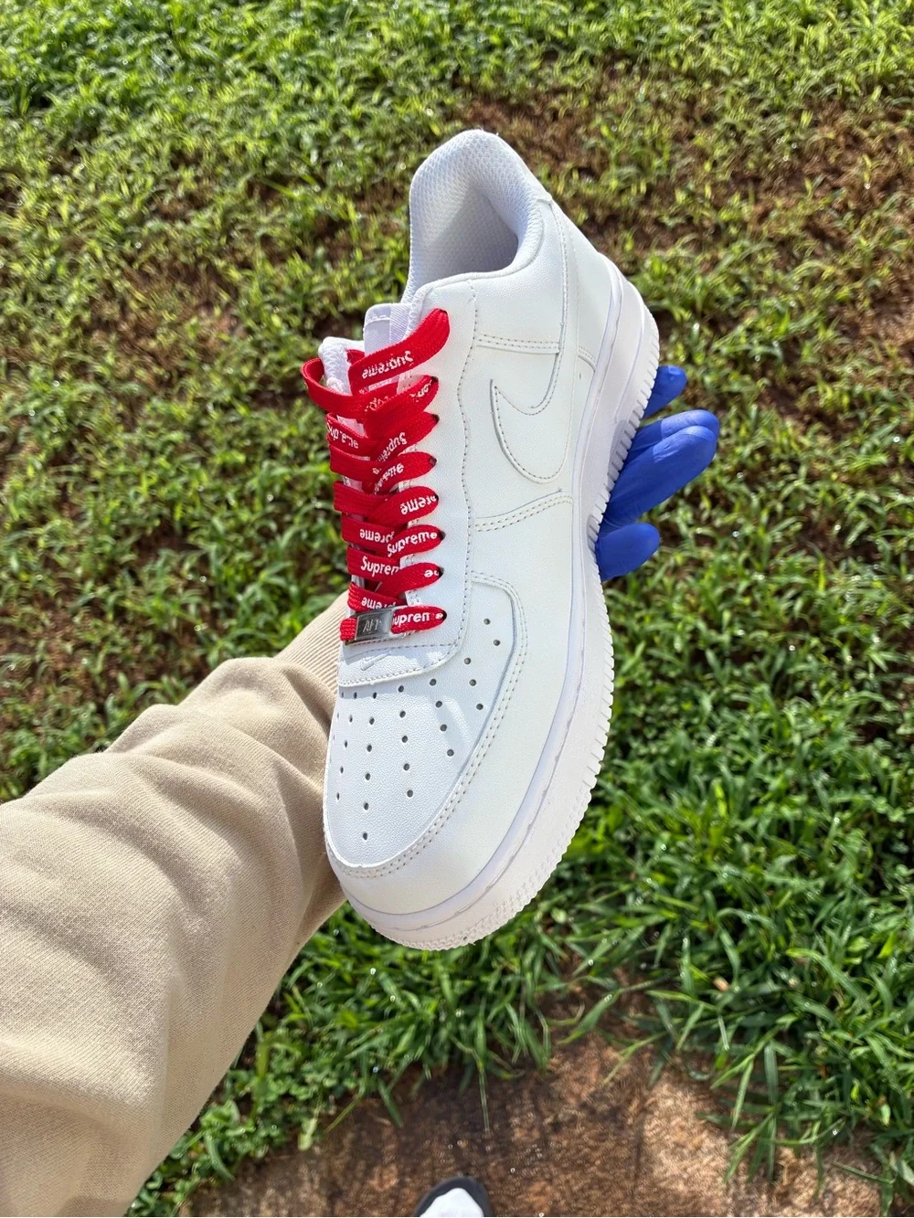 Nike White Leather Sneakers with Red Laces